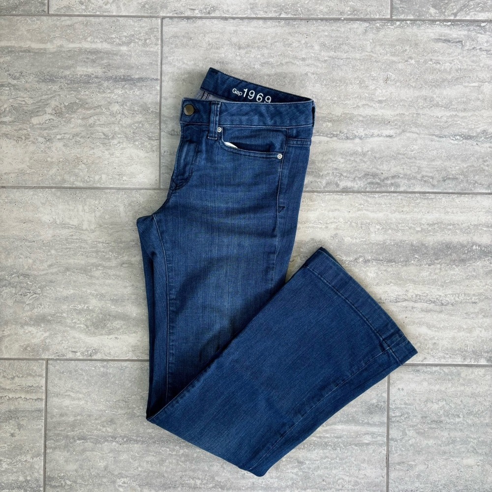 Gap Long And‎ Lean Jeans Cape May Blue Size 28/6 Flare Leg Boho
